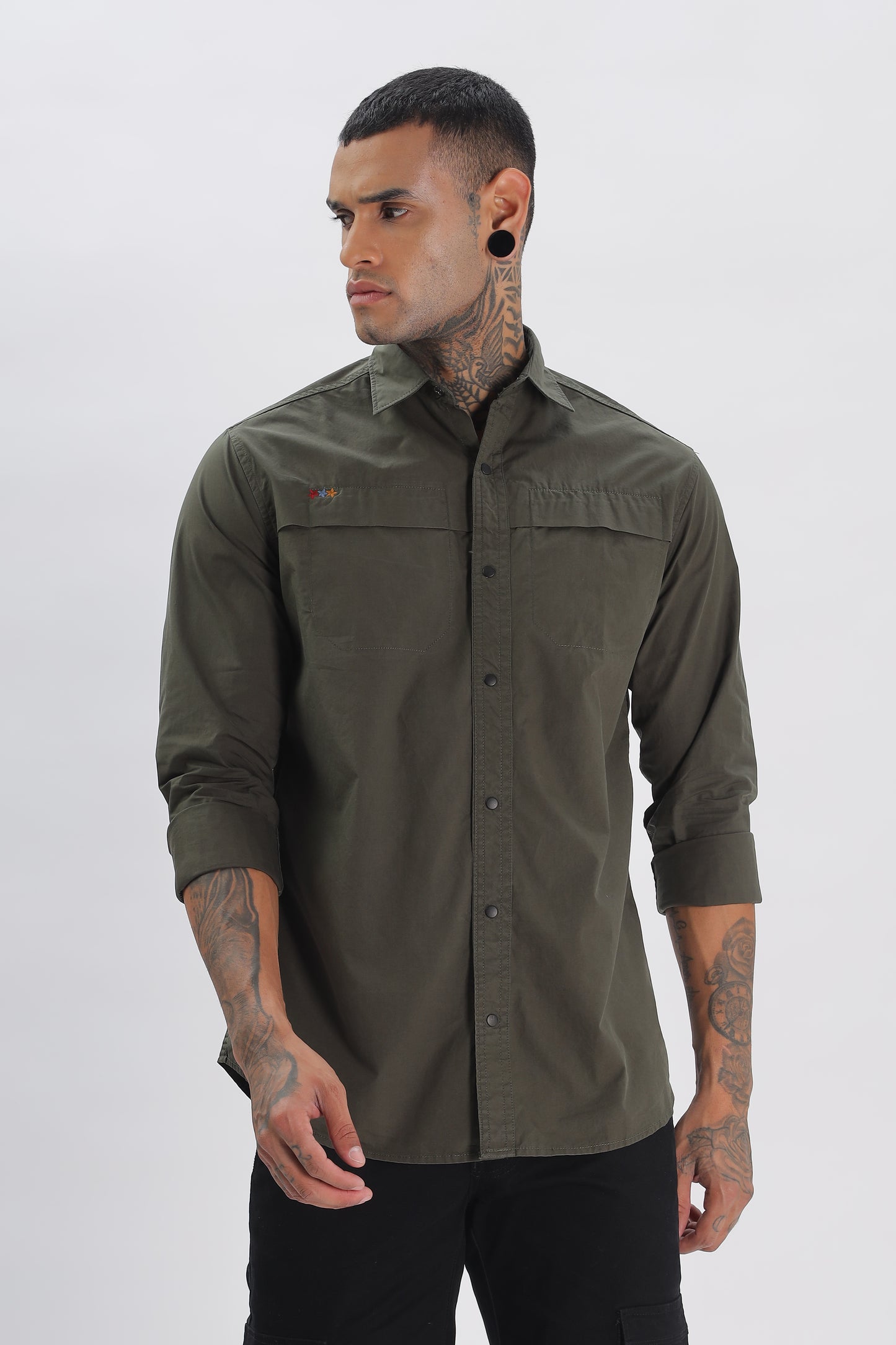 Olive Green Regular Solid Shirt for Men