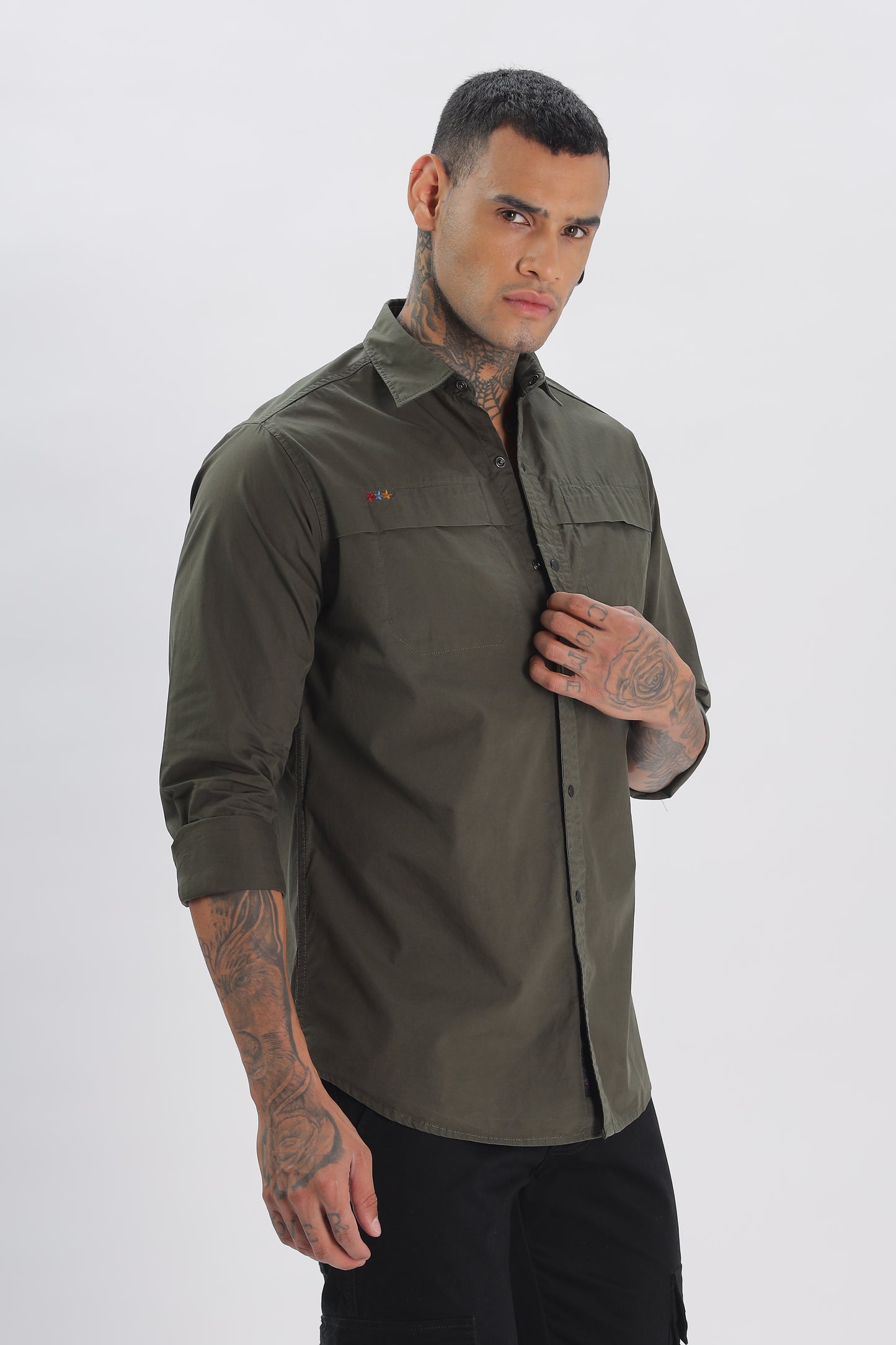 Olive Green Regular Solid Shirt for Men