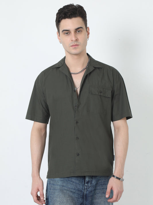 Olive Relaxed Fit Half Shirt