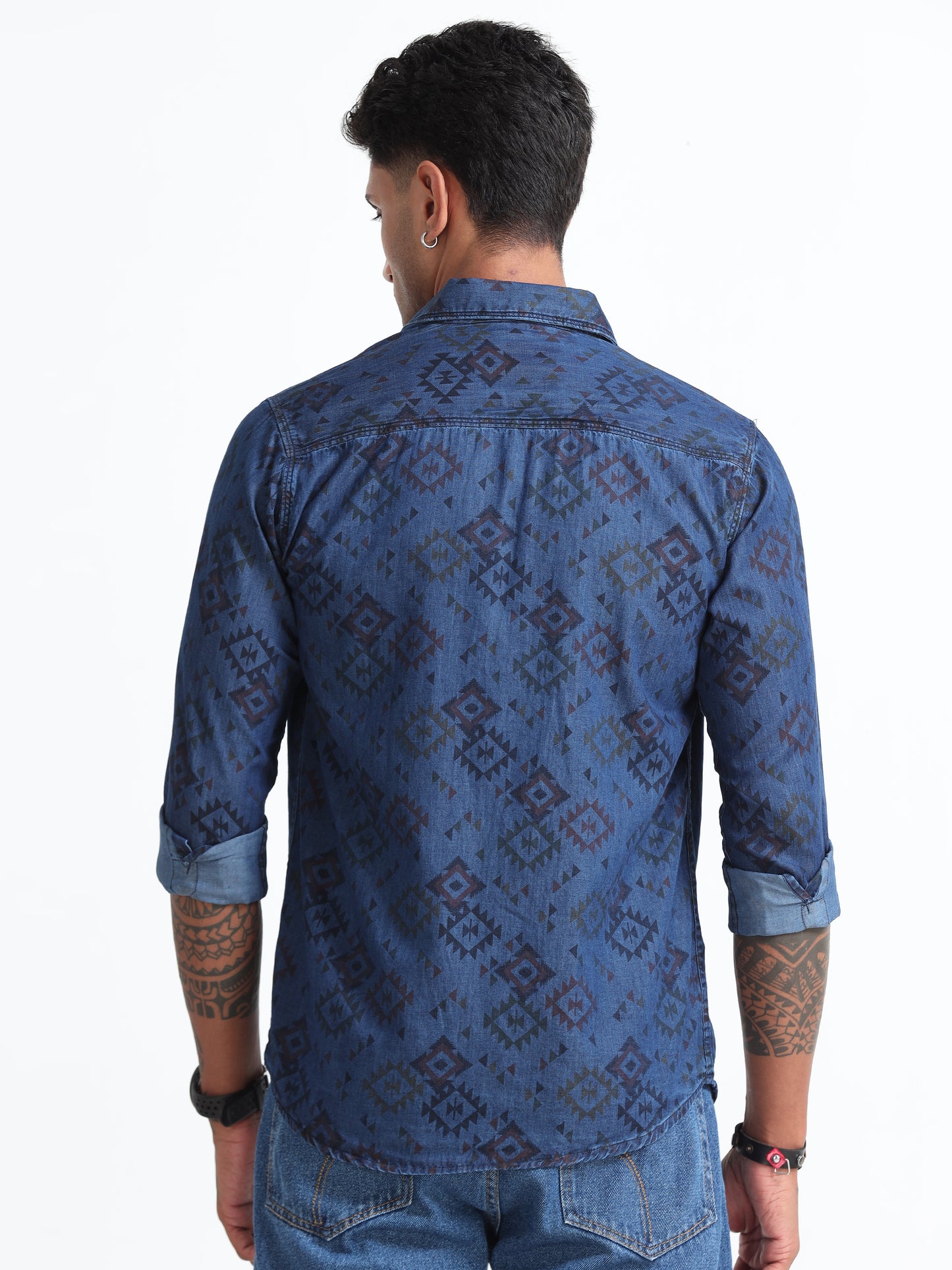 Men's Denim Dark Printed Shirt