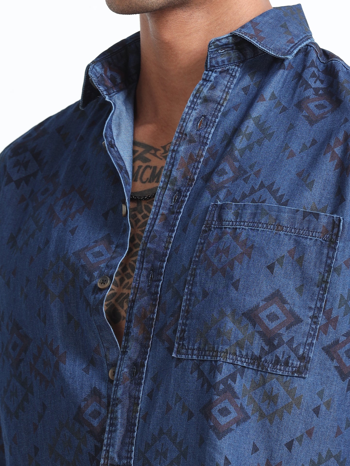 Men's Denim Dark Printed Shirt