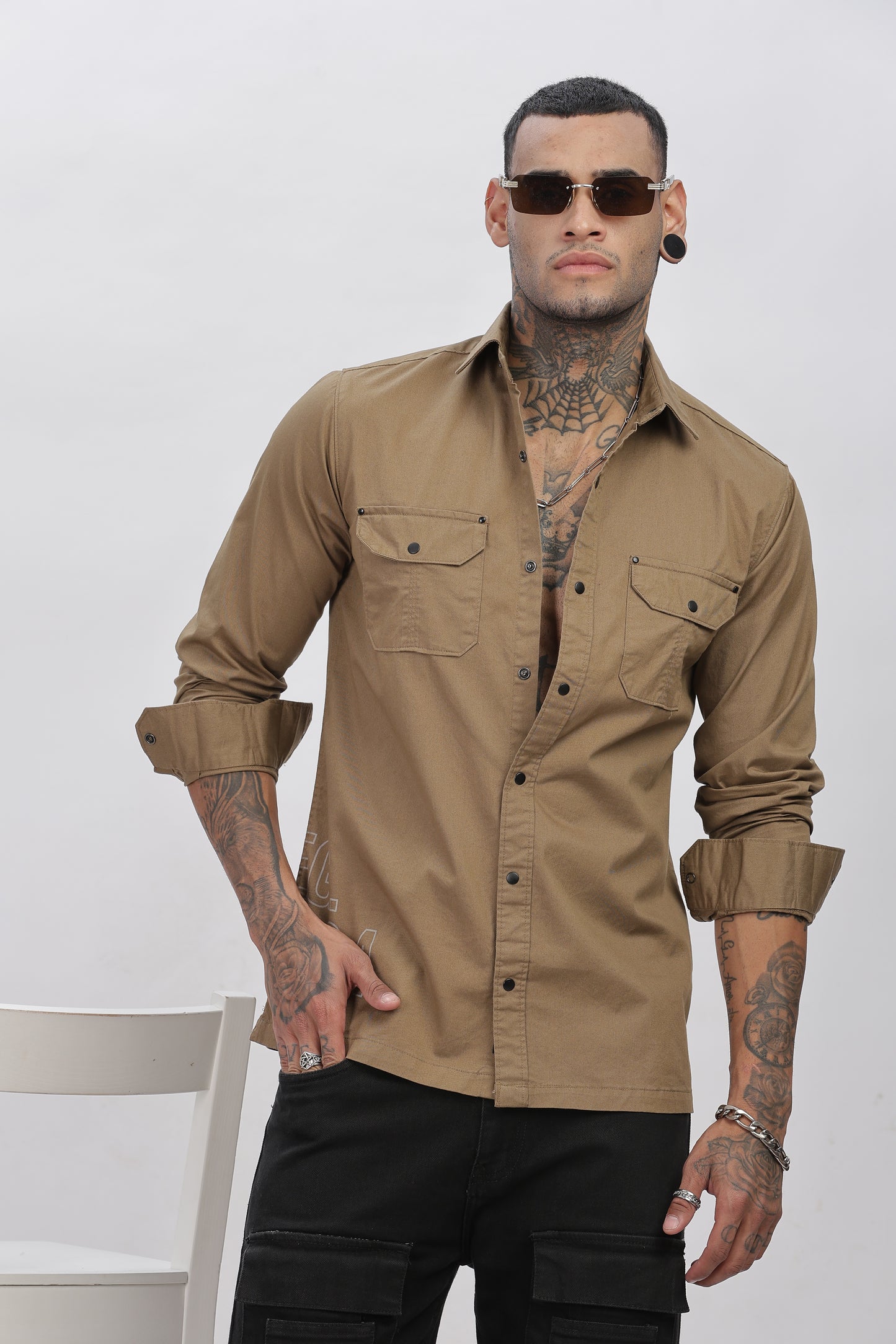 Khakhi Regular Solid Shirt For Men