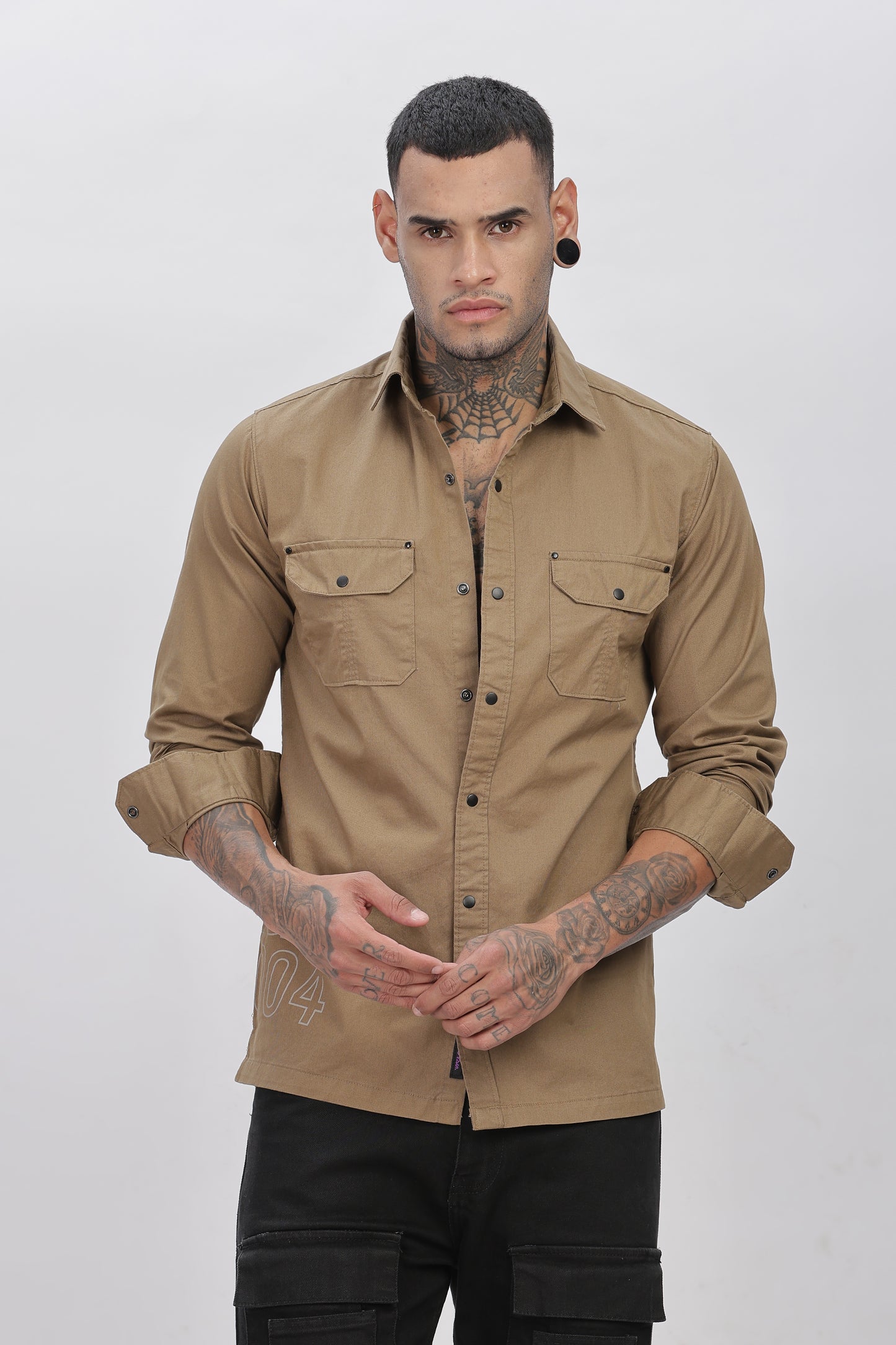 Khakhi Regular Solid Shirt For Men