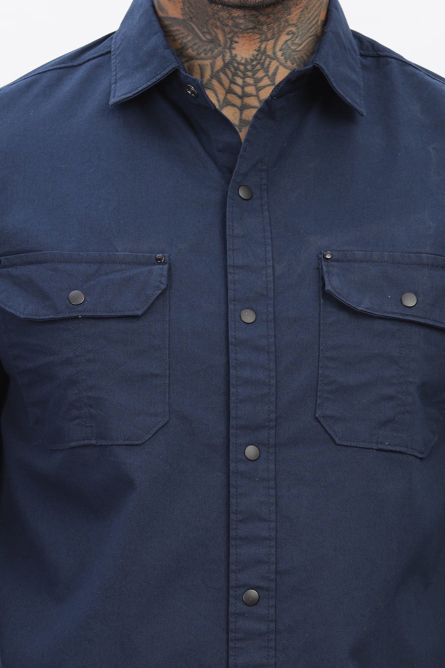 Navy Blue Regular Solid Shirt For Men