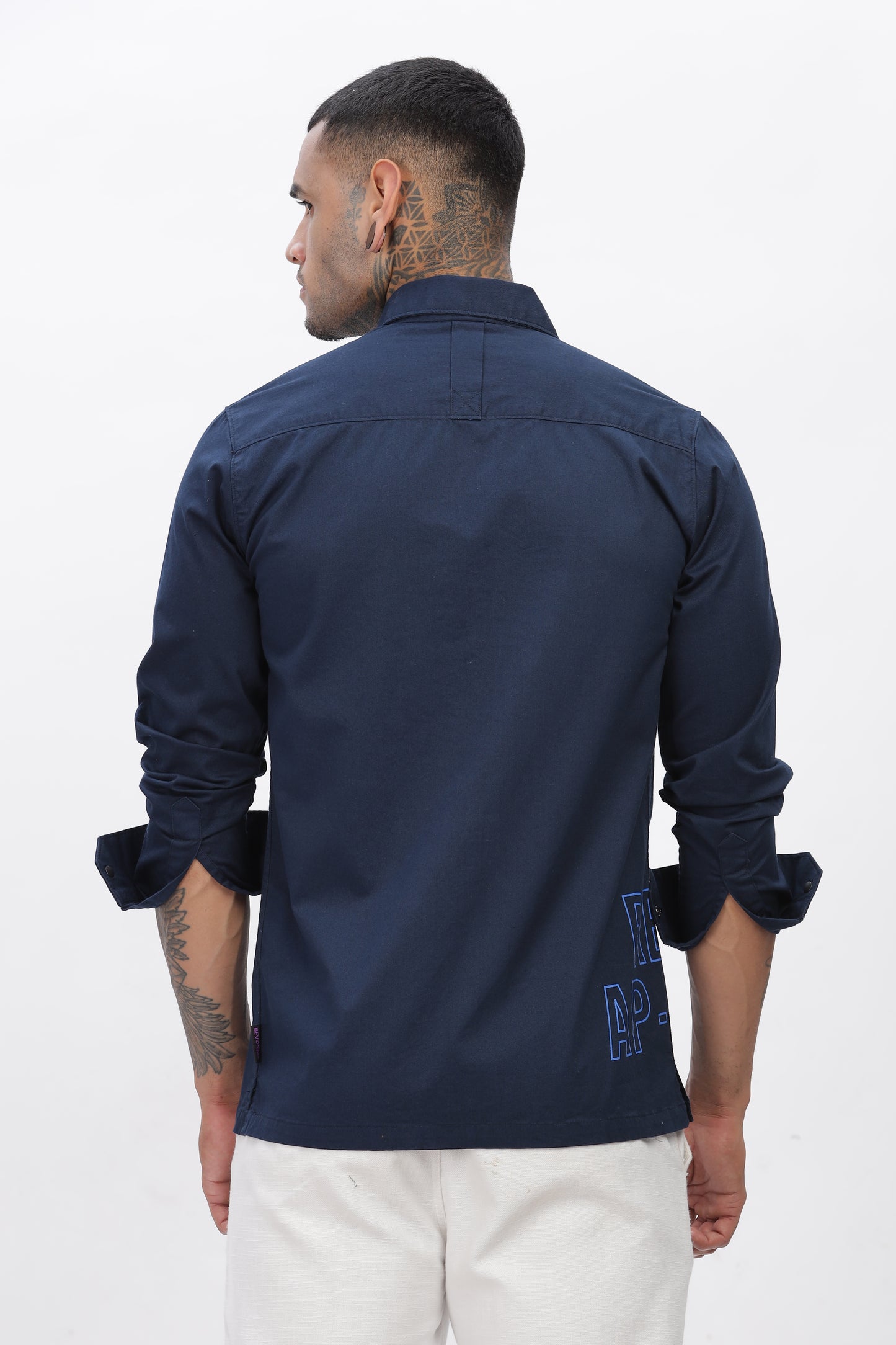 Navy Blue Regular Solid Shirt For Men