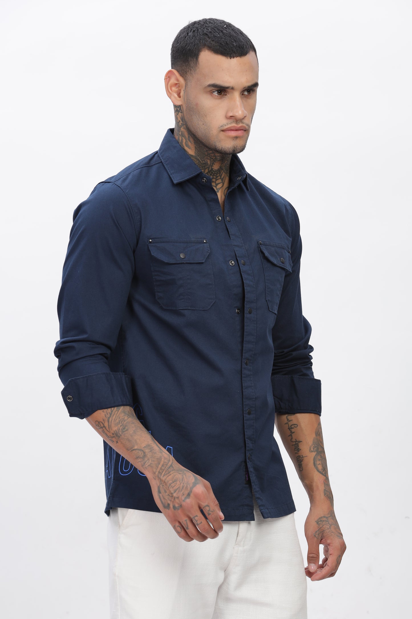 Navy Blue Regular Solid Shirt For Men