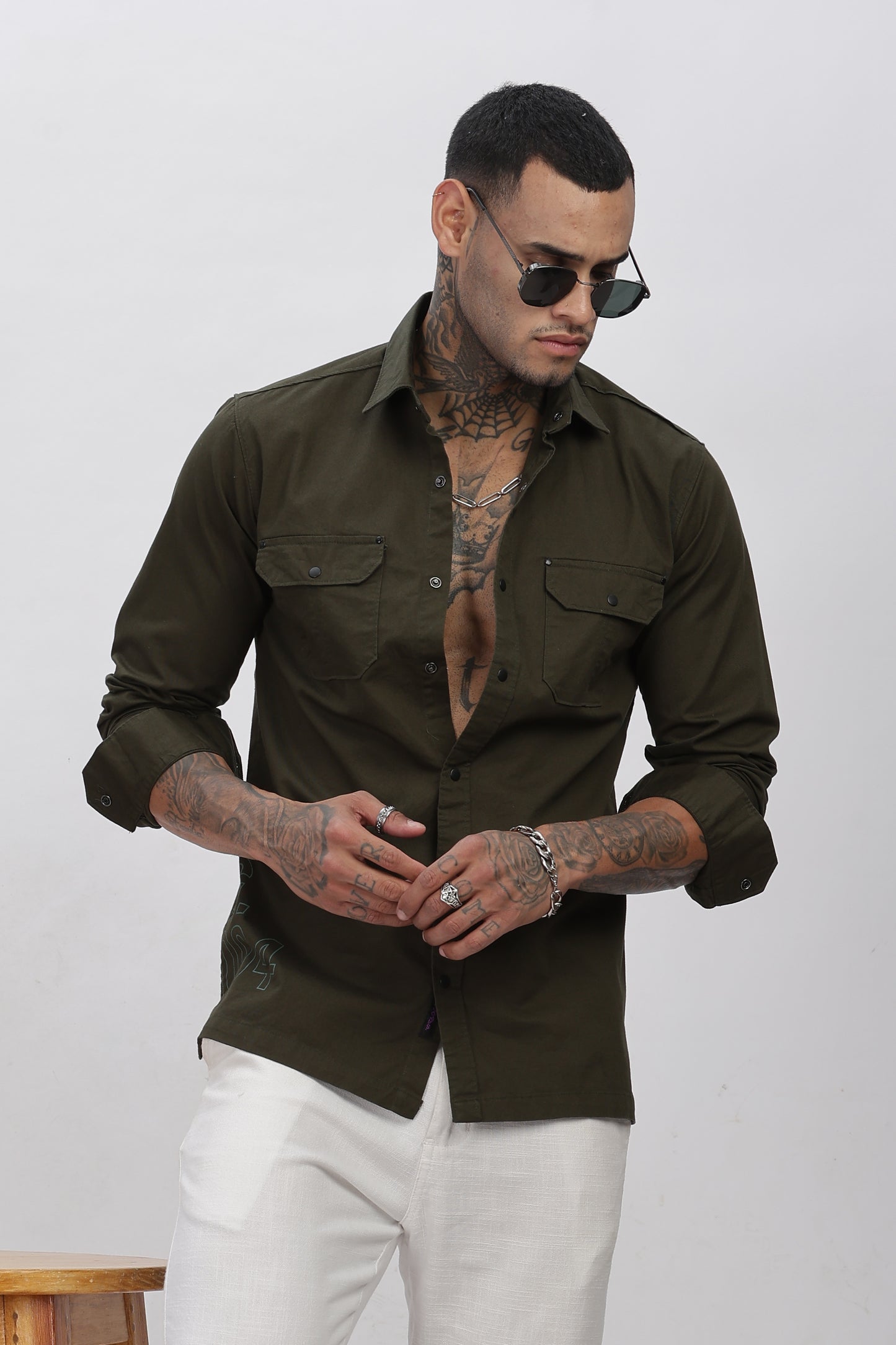 Olive Green Regular Solid Shirt For Men