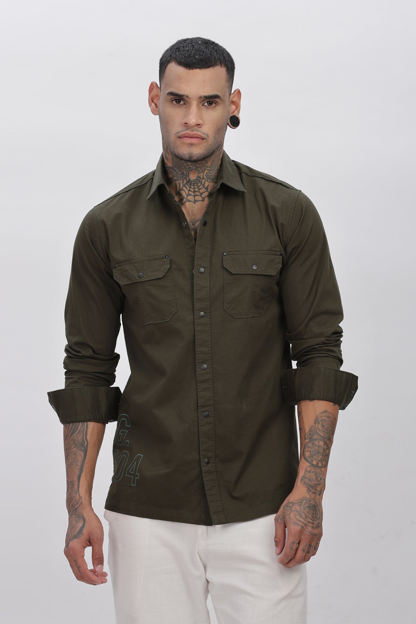 Olive Green Regular Solid Shirt For Men