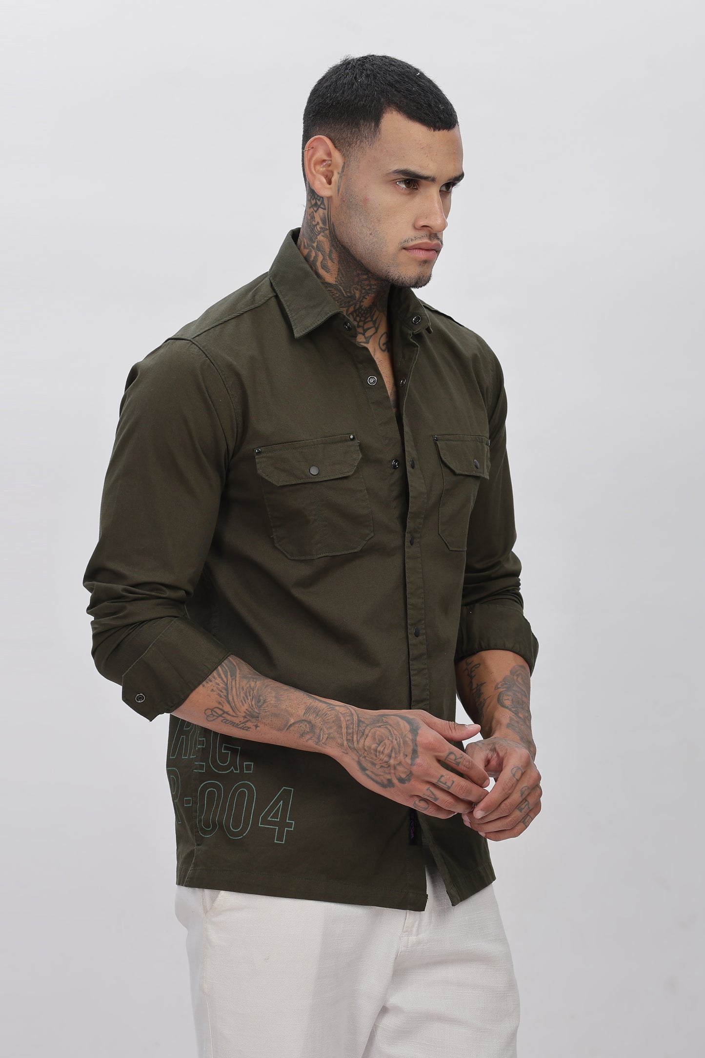 Olive Green Regular Solid Shirt For Men