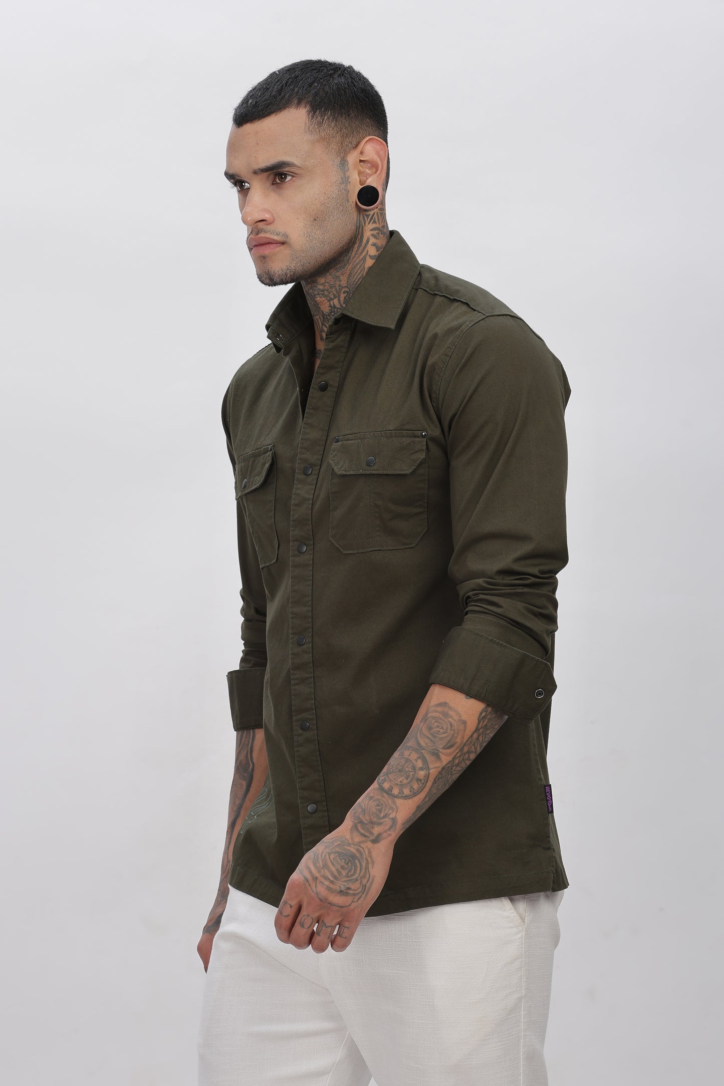 Olive Green Regular Solid Shirt For Men