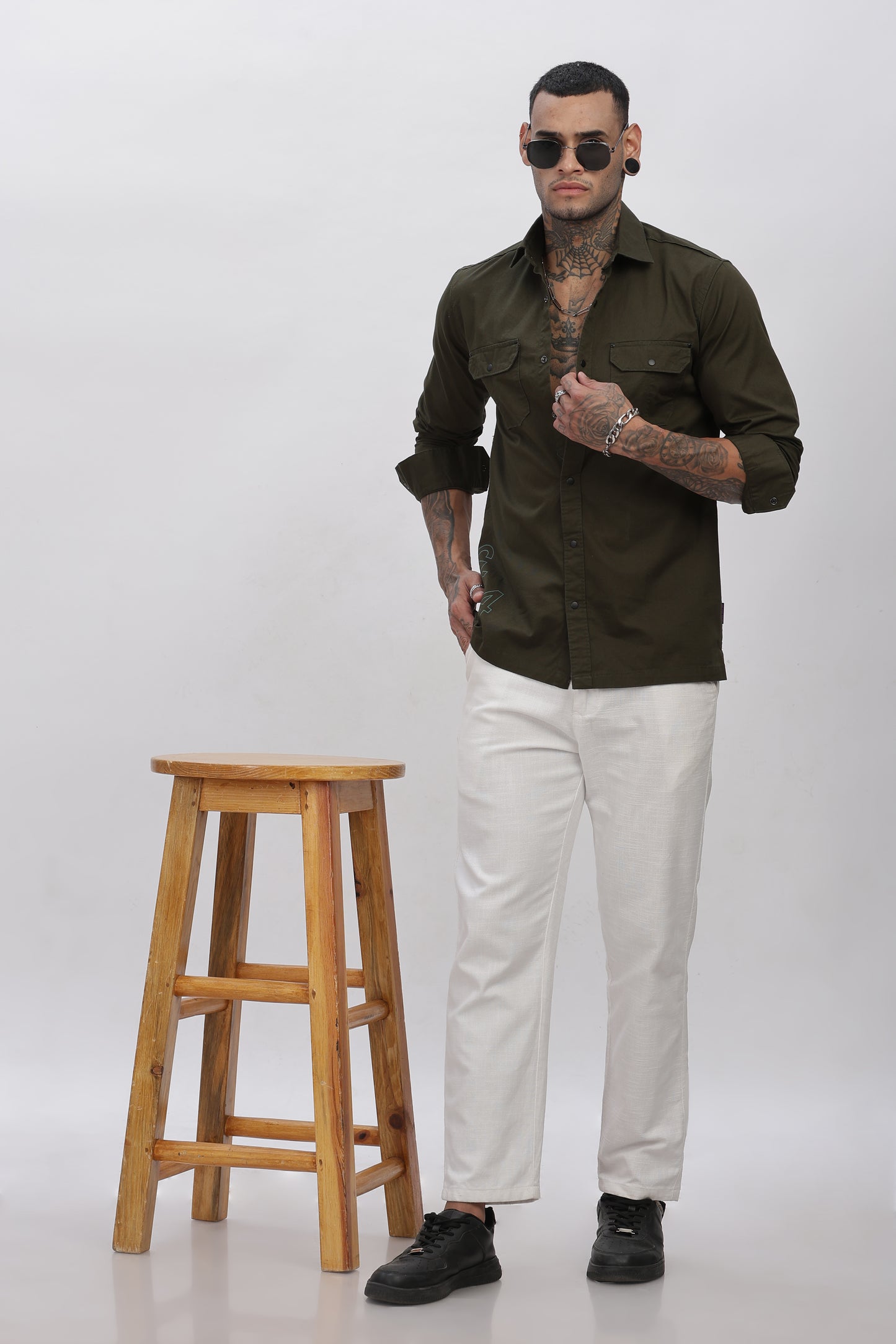 Olive Green Regular Solid Shirt For Men