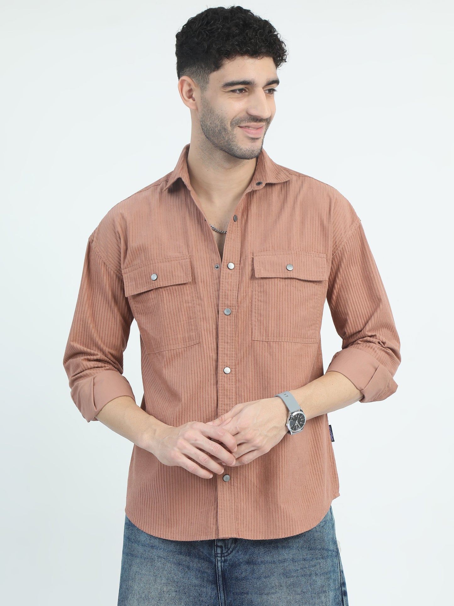 Orange Corduroy Regular Collar Shirt