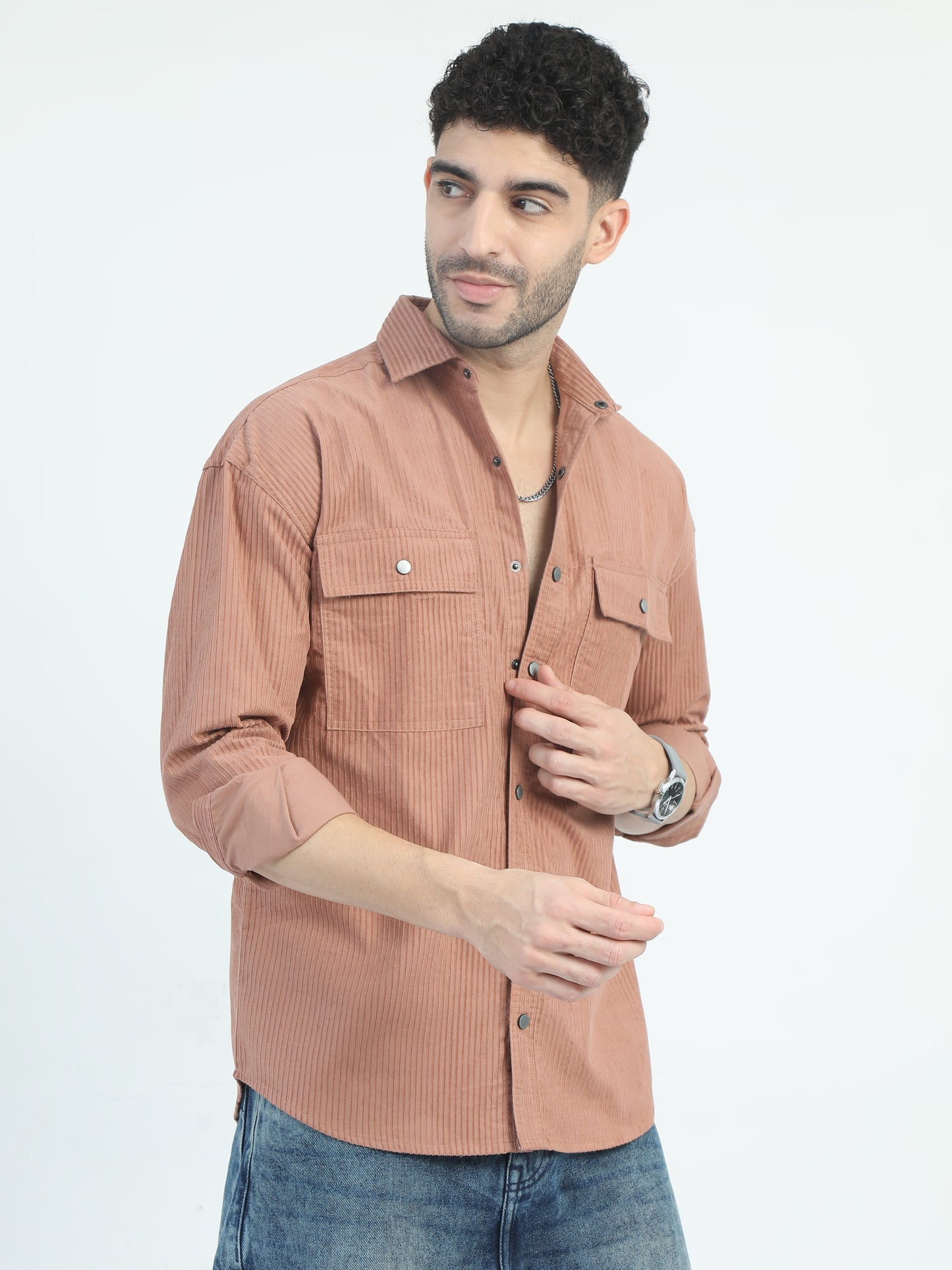 Orange Corduroy Regular Collar Shirt