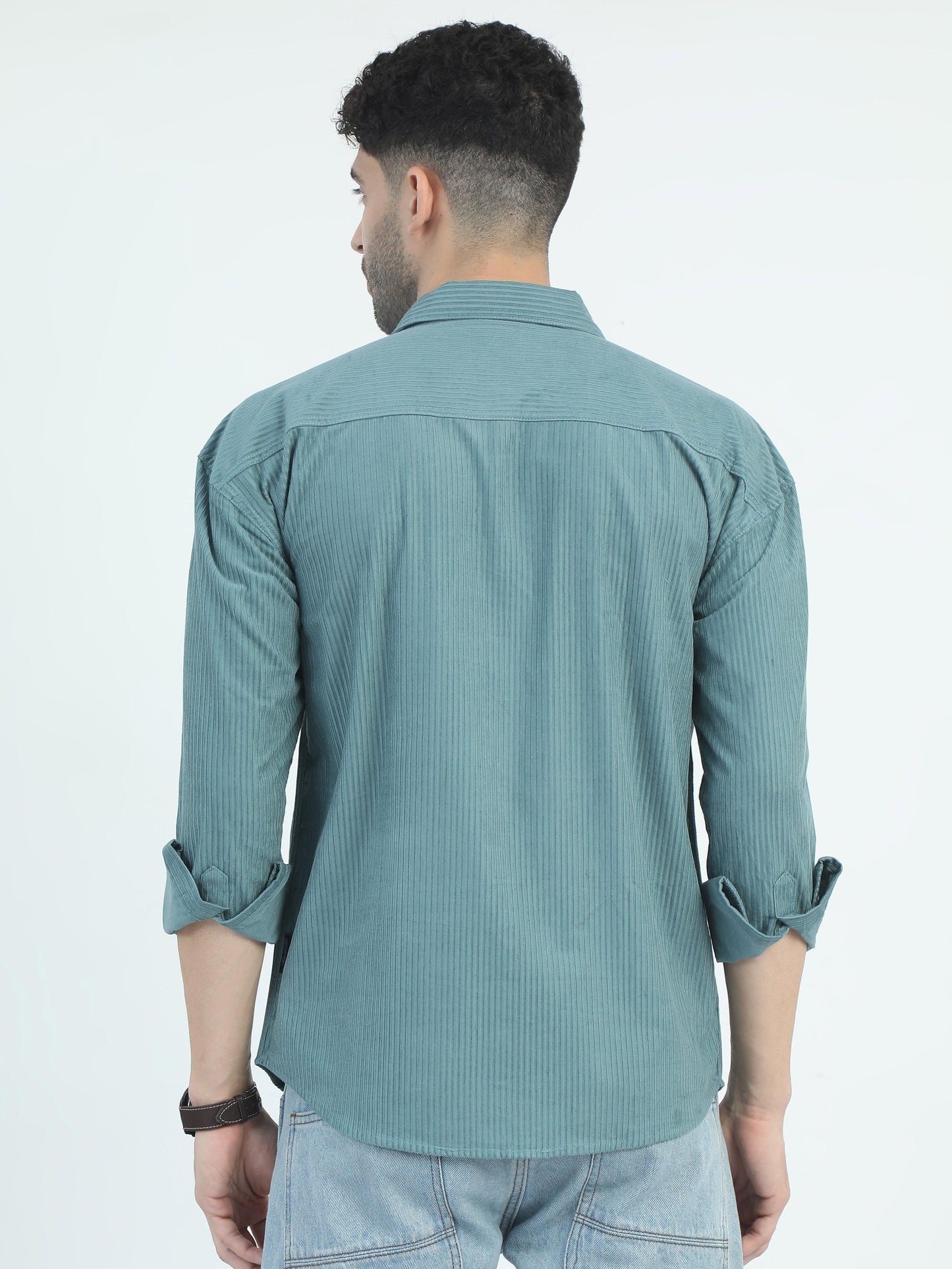 Sea Green Corduroy Regular Collar Shirt