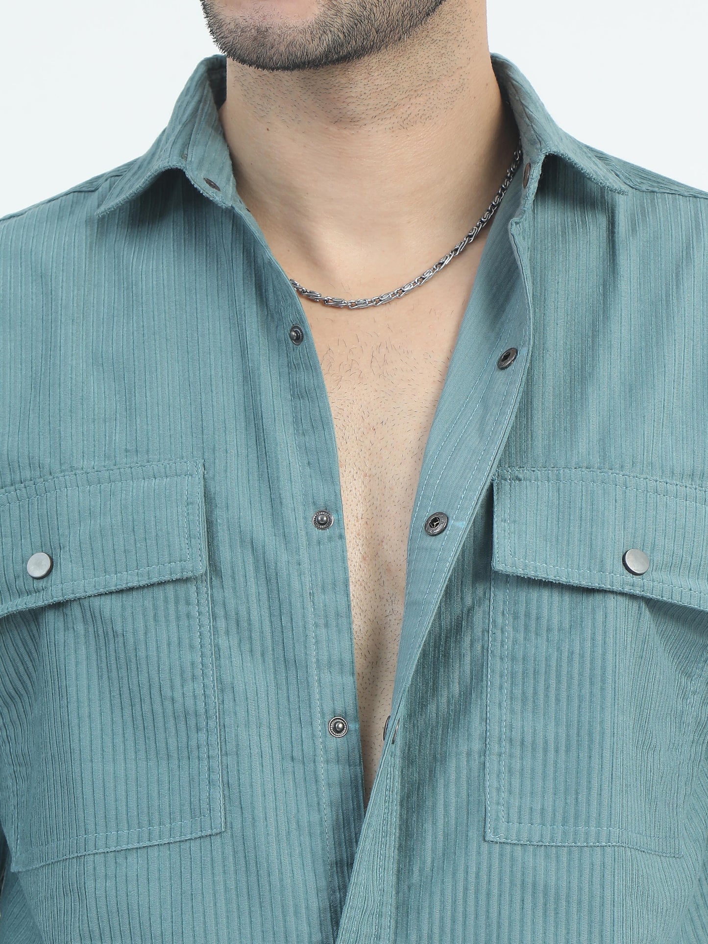 Sea Green Corduroy Regular Collar Shirt