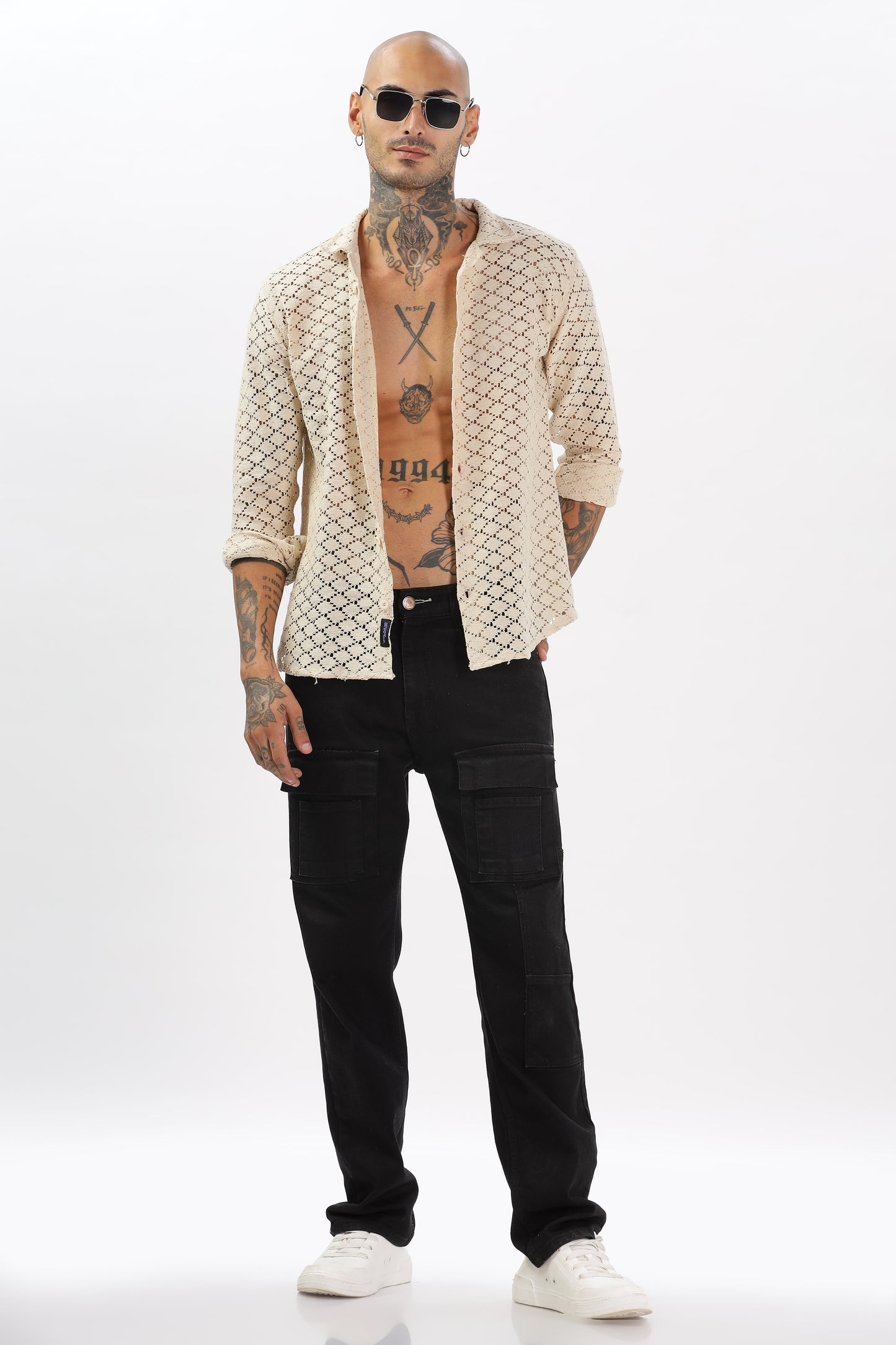 Ivory Hue Diamond Crochet Cuban Collar Shirt