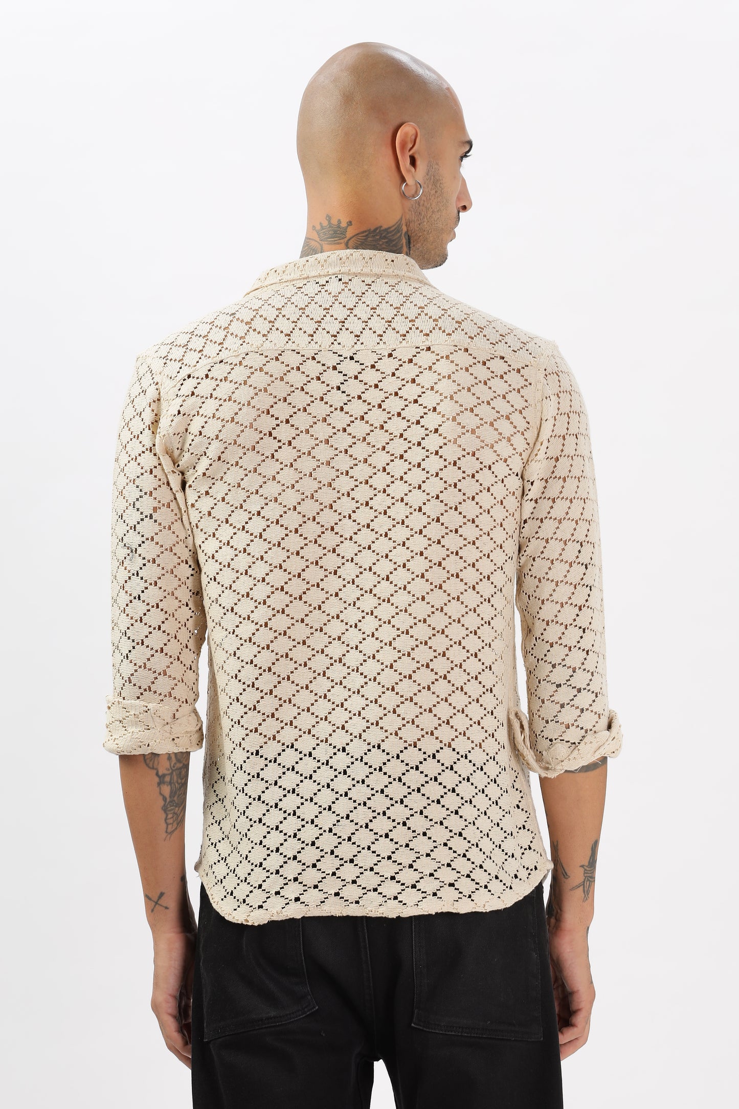 Ivory Hue Diamond Crochet Cuban Collar Shirt