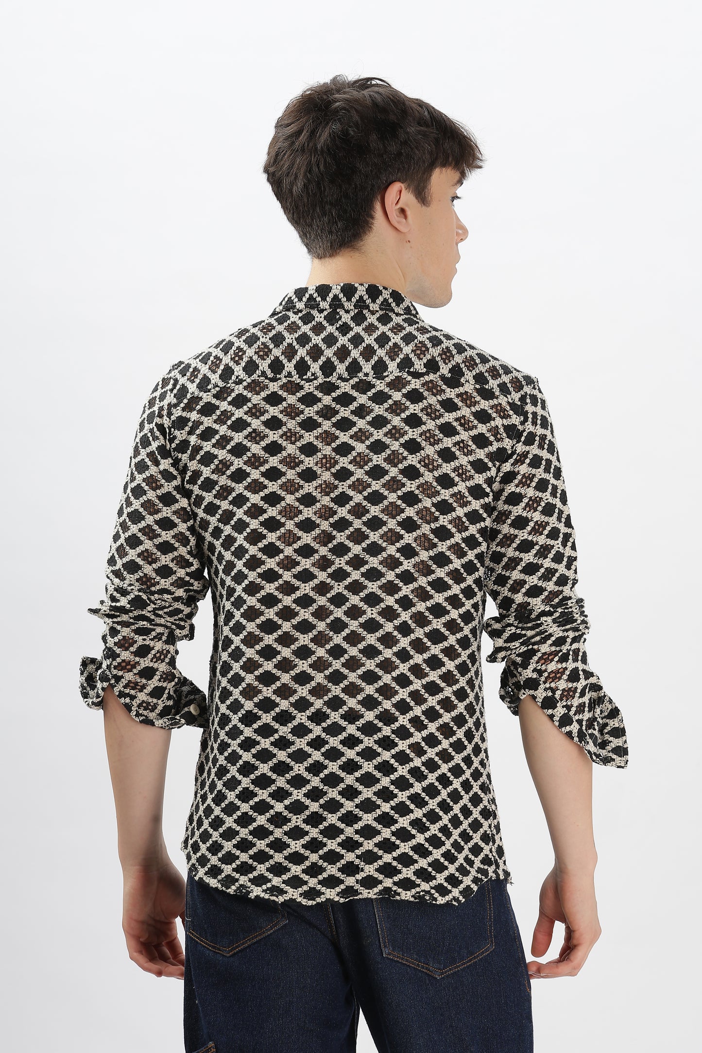 Black Pattern Crochet Shirt