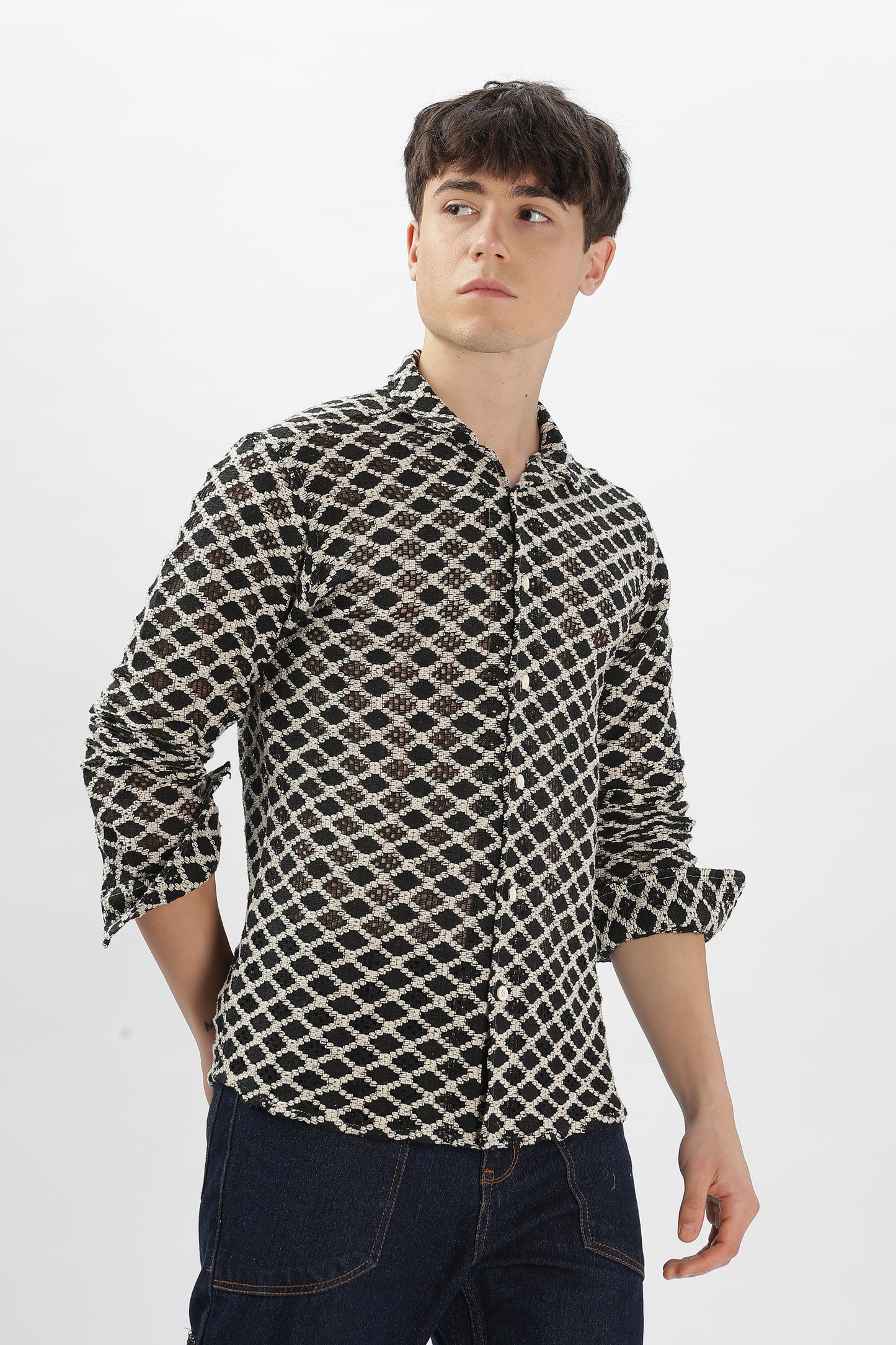 Black Pattern Crochet Shirt