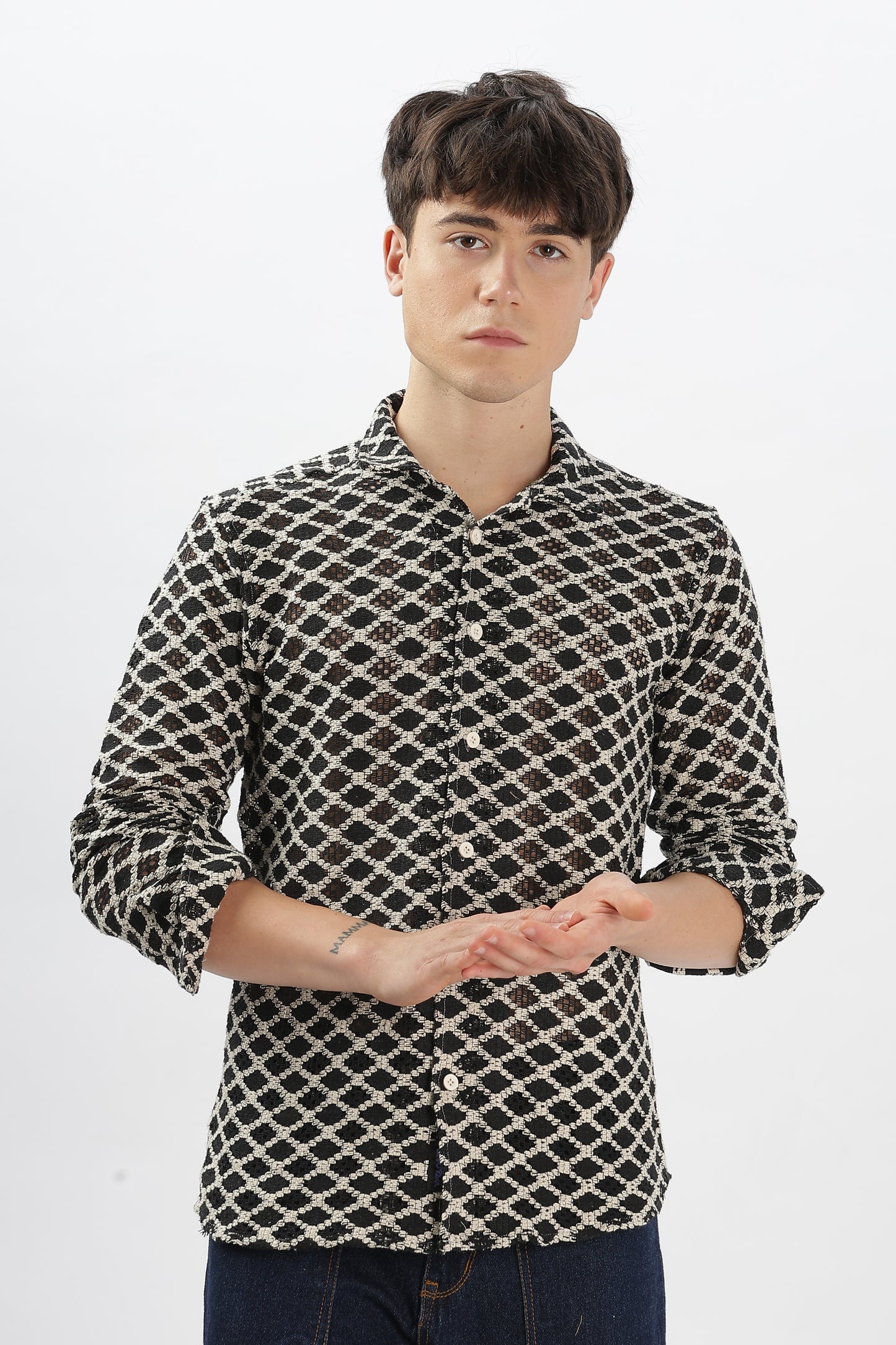 Black Pattern Crochet Shirt