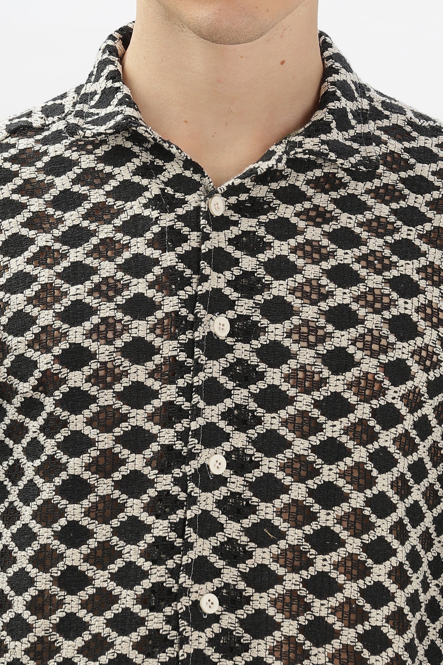 Black Pattern Crochet Shirt