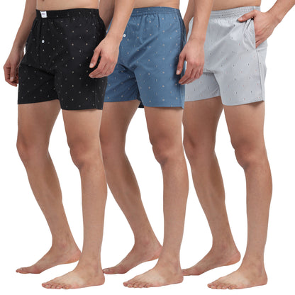 Mirage, Smalt Blue & Silver Sand - Pack Of 3 Printed Boxer