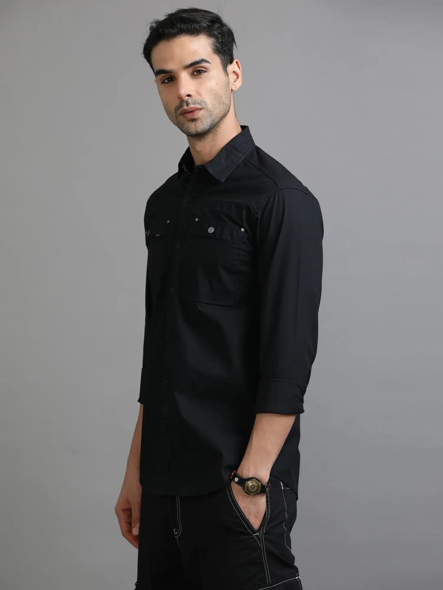 Bold and Black Solid Shirt for Men 
