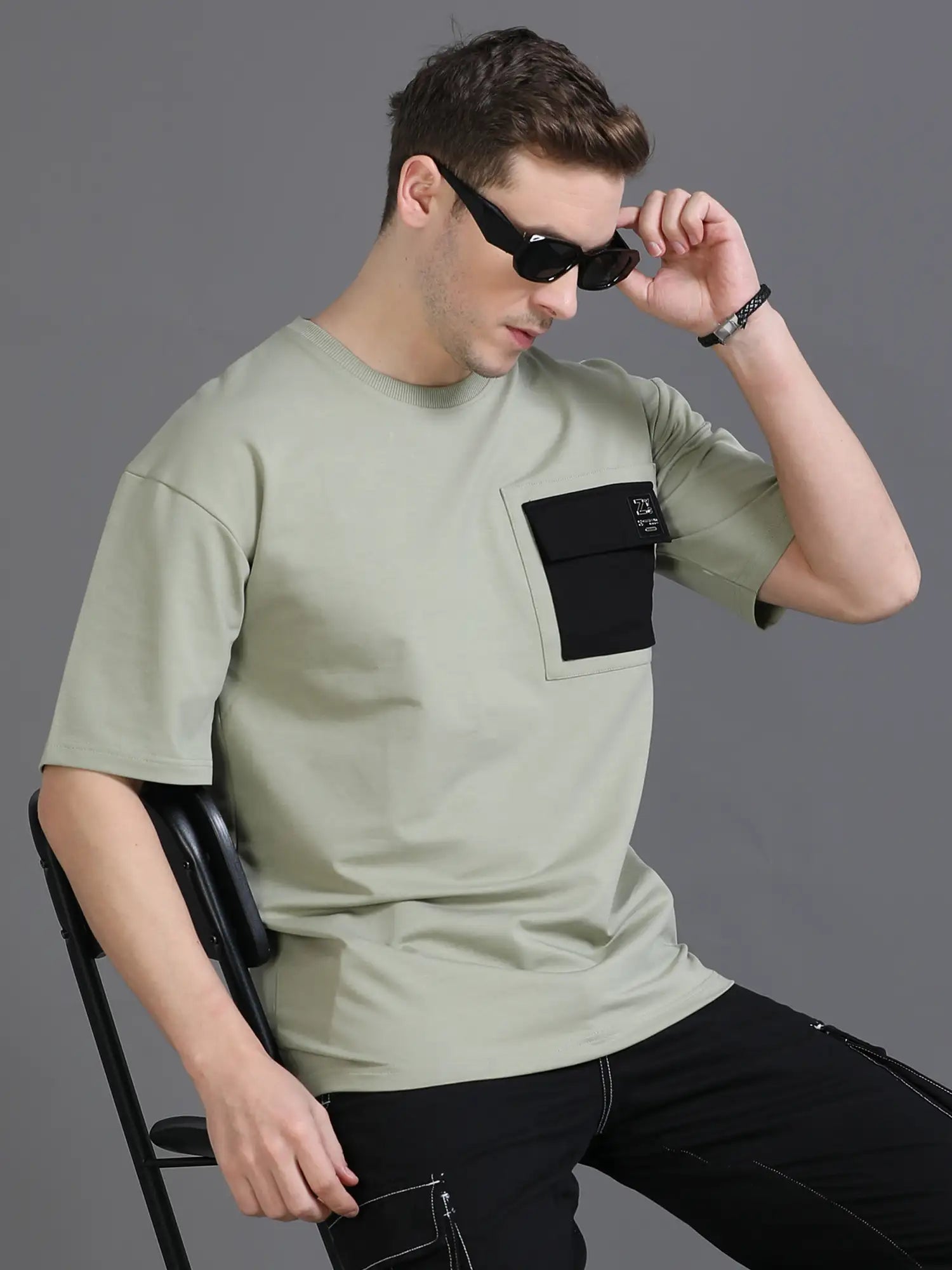 Green Drop Shoulder T Shirt for Men