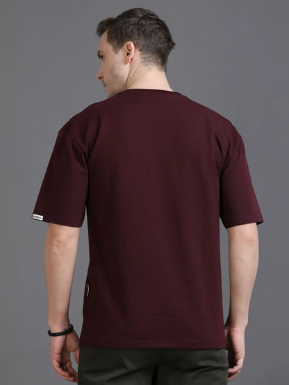Maroon Drop Shoulder T Shirt for Men