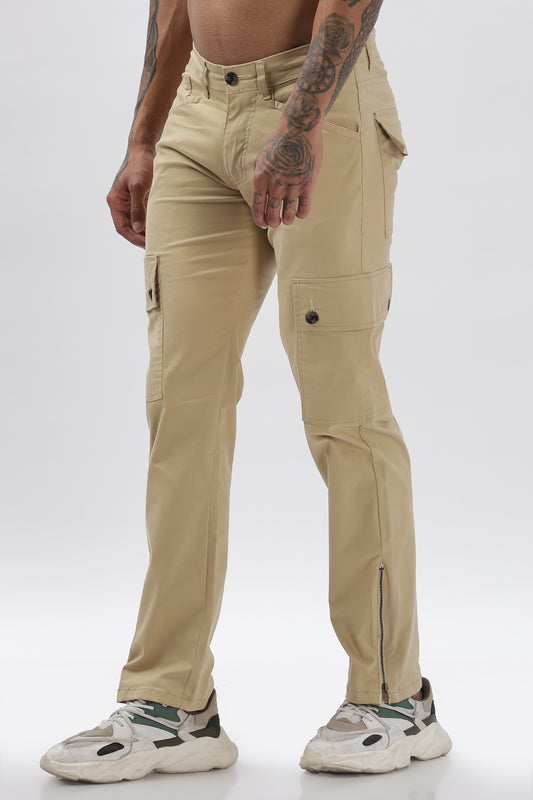 Beige Comfort Fit Cargo Pants