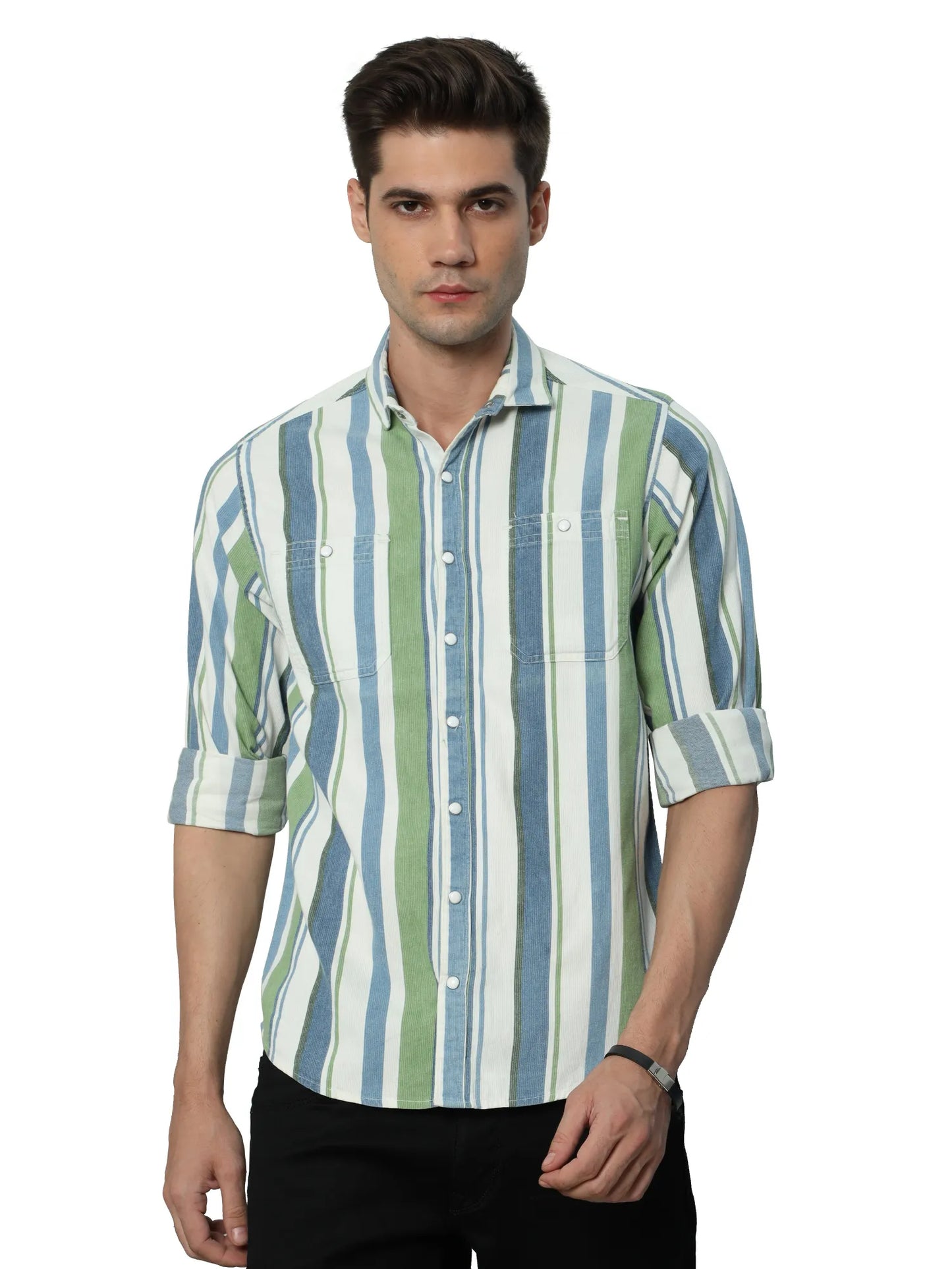 Green Corduroy Denim Shirt for Men
