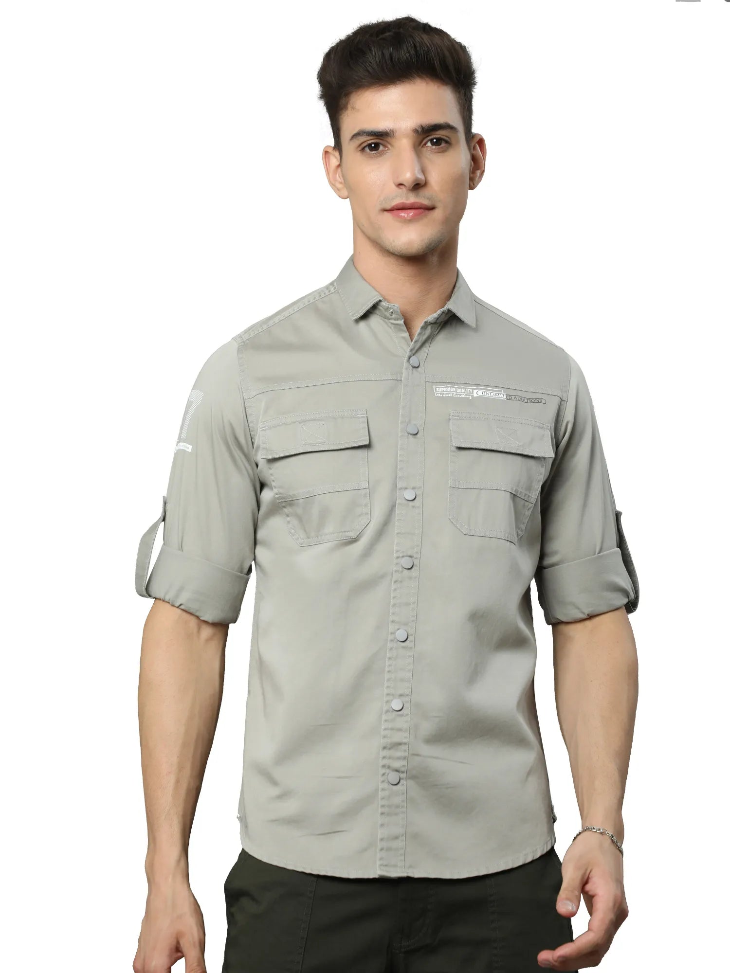 Grey Double pocket Cargo Shirt for Men  