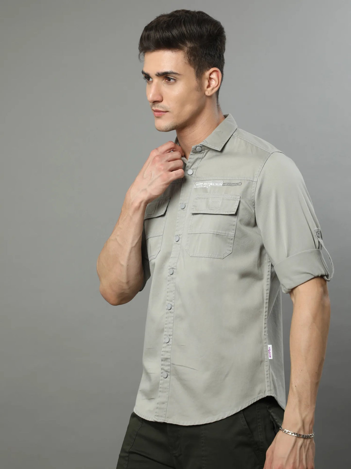 Grey Double pocket Cargo Shirt for Men  