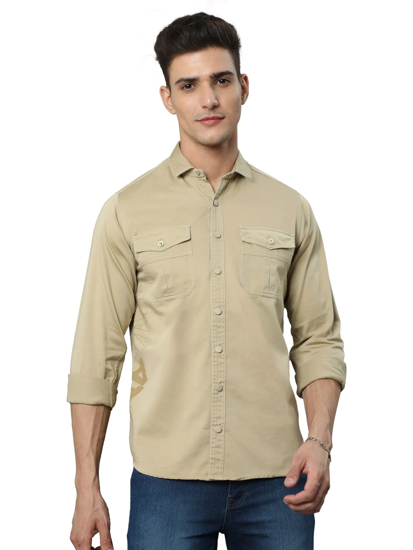 Cream Double pocket Cargo Shirt for Men 
