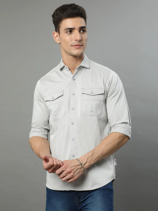 Grey Double Pocket Cargo Shirt for Men 
