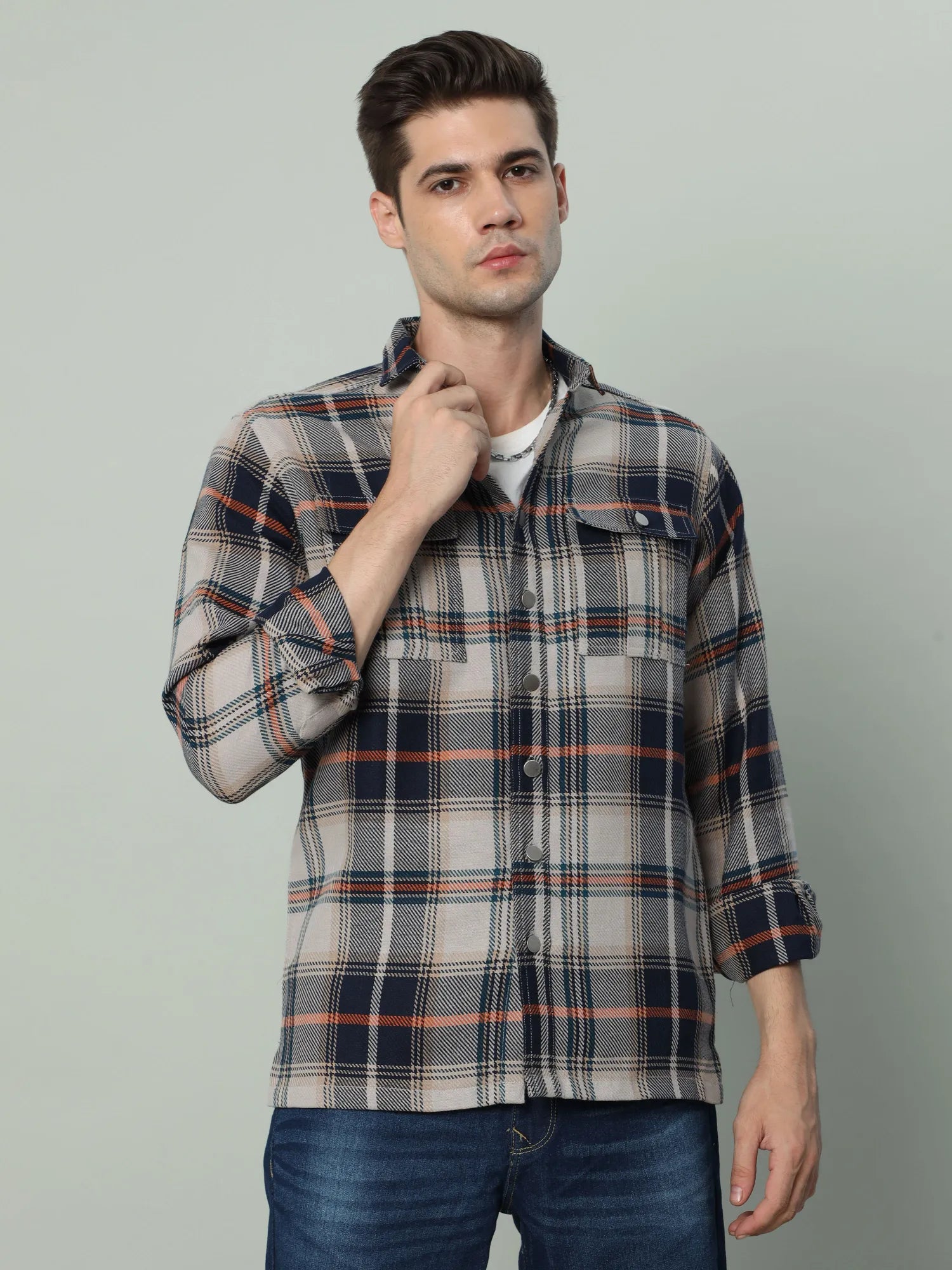  Men's Brown Cargo Drill Checkered Shirt for Men