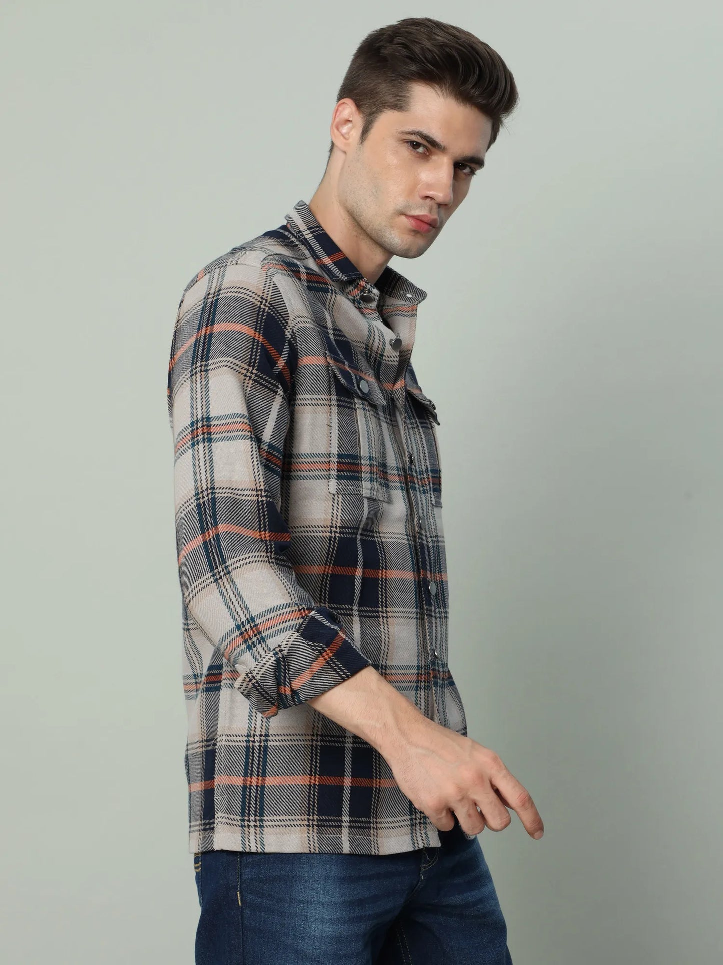  Men's Brown Cargo Drill Checkered Shirt for Men