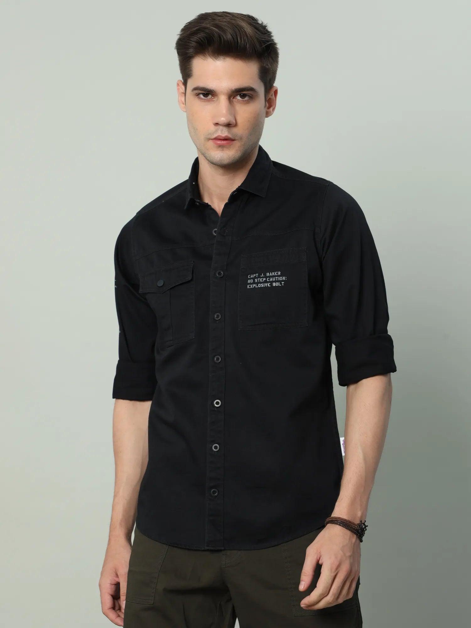 Black Double Pocket Cargo Shirt for Men 