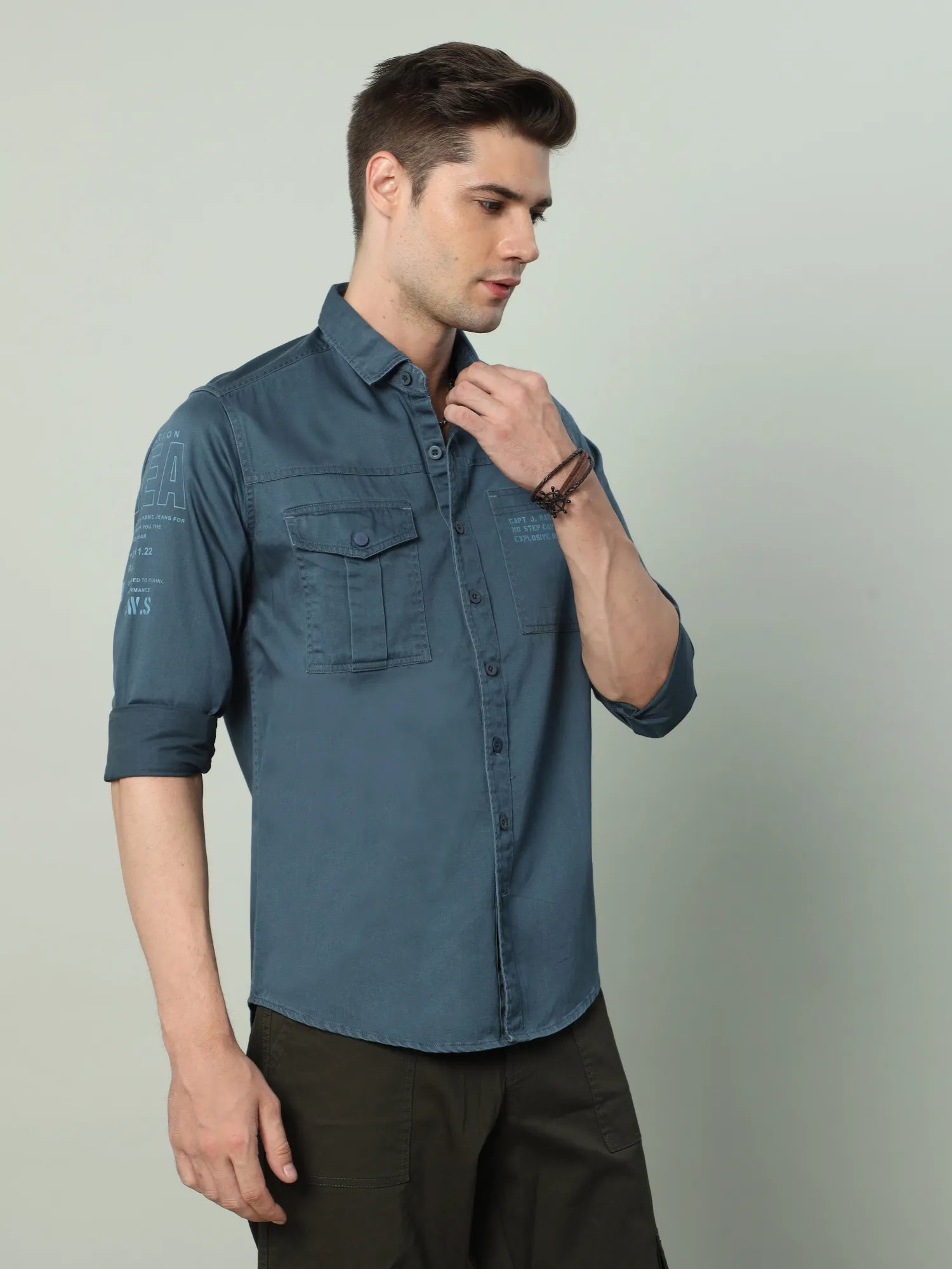 Blue Double pocket Cargo Shirt for Men