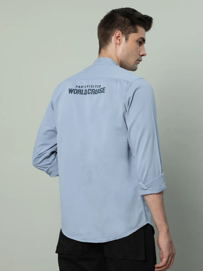 Sky Blue Double Pocket Cargo Shirt for Men 