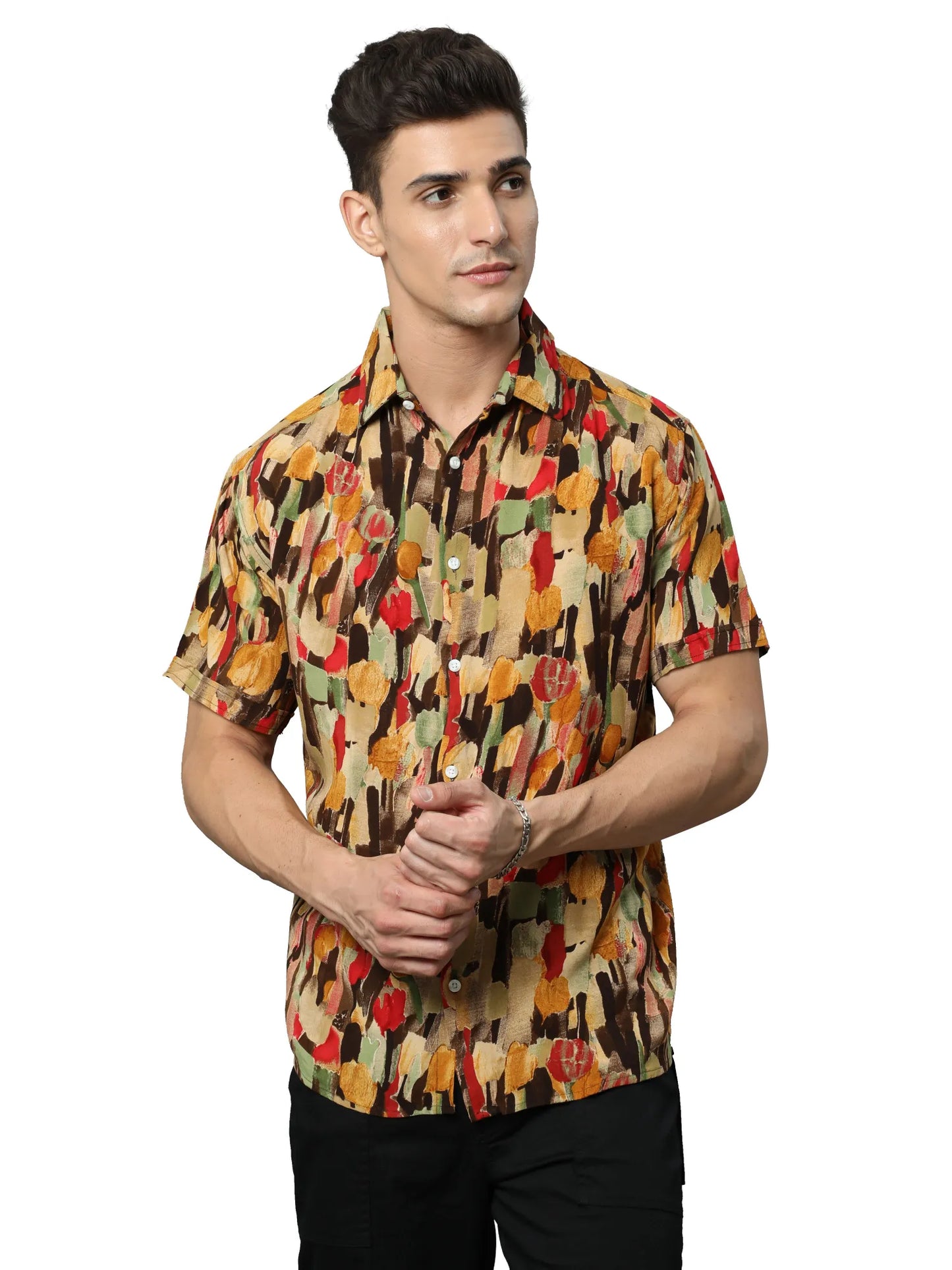 Mens Brown Rayon Shirt for Men 