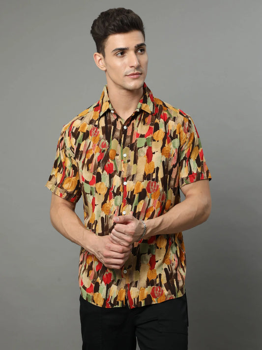 Mens Brown Rayon Shirt for Men 