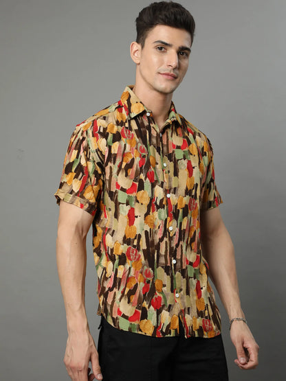 Mens Brown Rayon Shirt for Men 