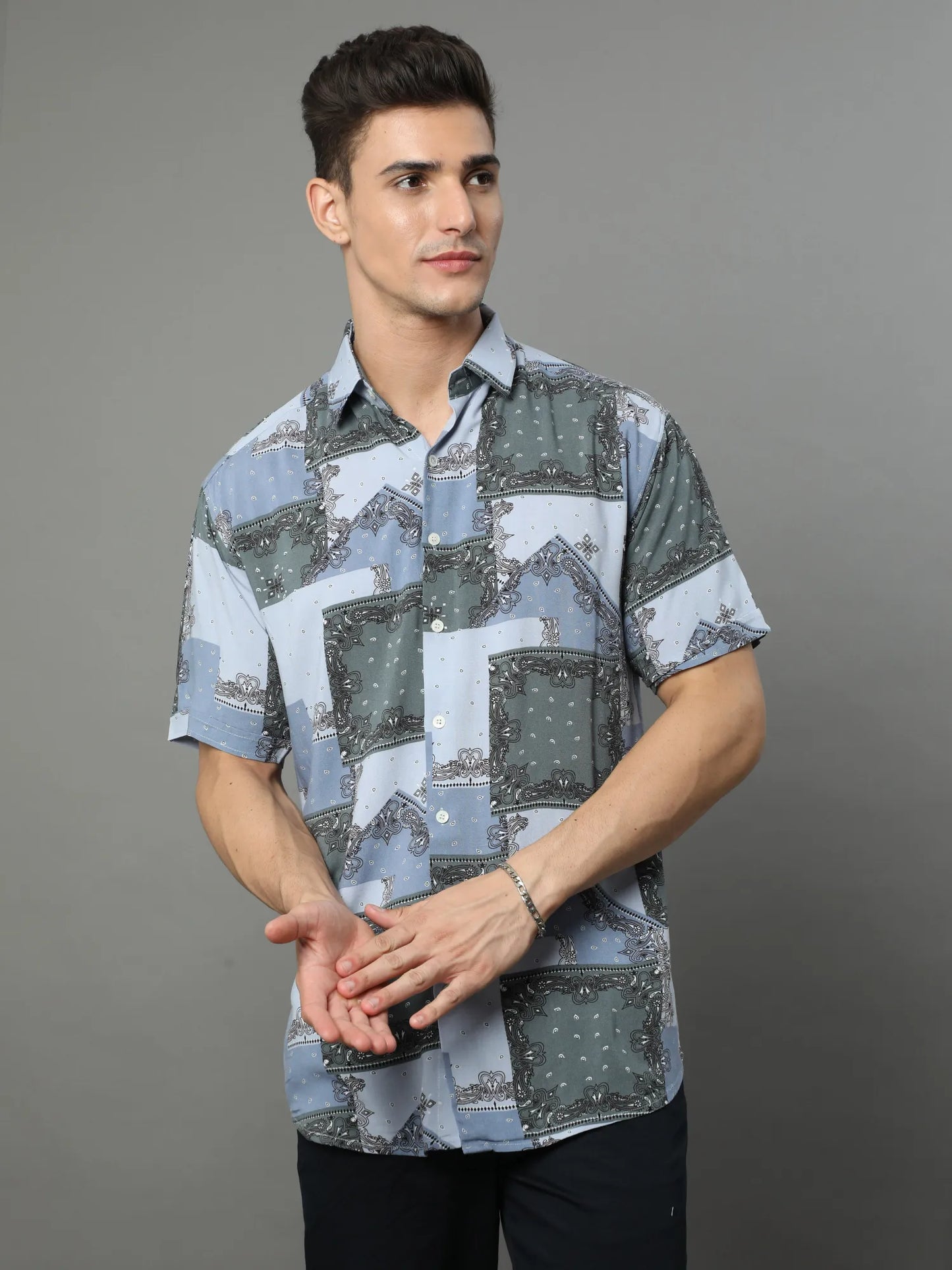 Azure Elegance Men's Blue Rayon Shirt 