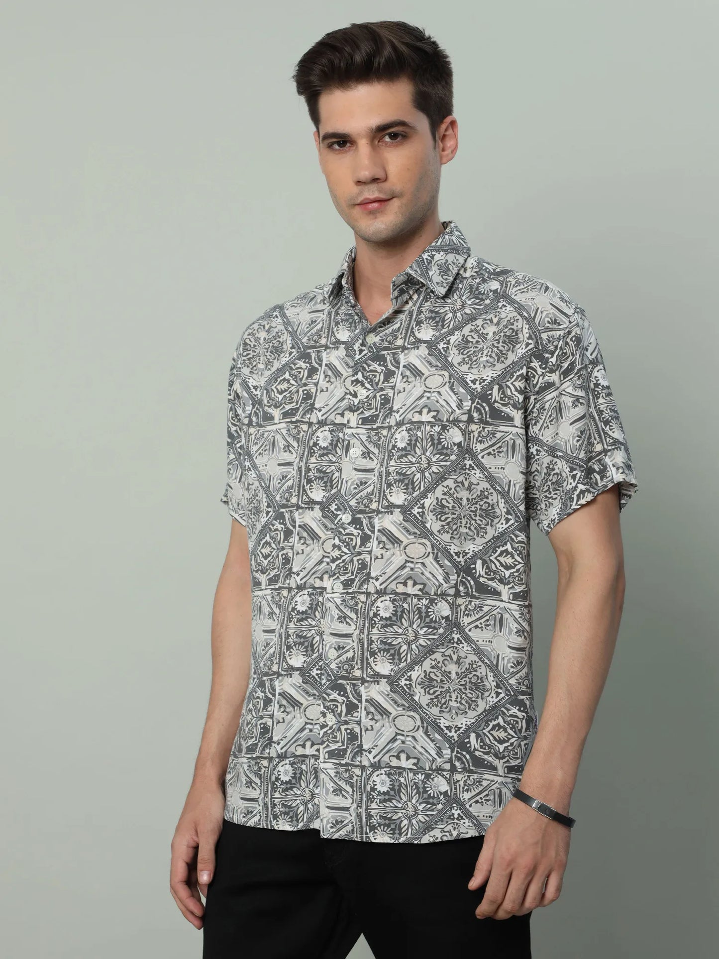 Grey Rayon Shirt for Men