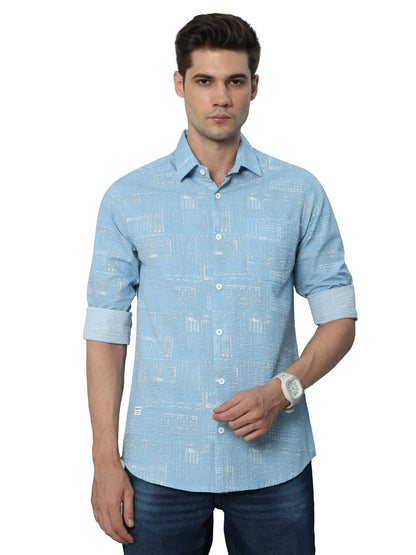 Blue Popcorn Fabric Shirt for Men
