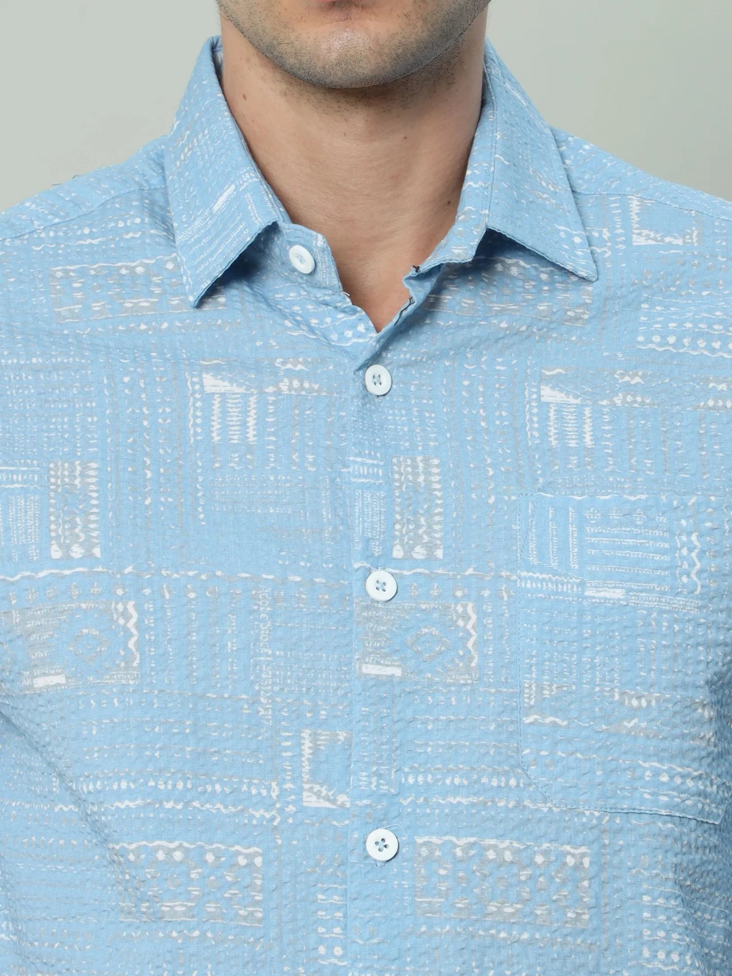 Blue Popcorn Fabric Shirt for Men