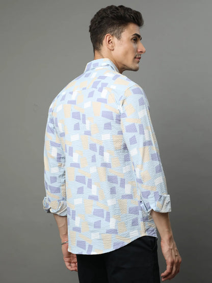 Men's Blue Popcorn Fabric Shirt