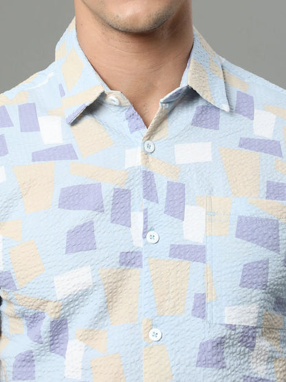 Men's Blue Popcorn Fabric Shirt