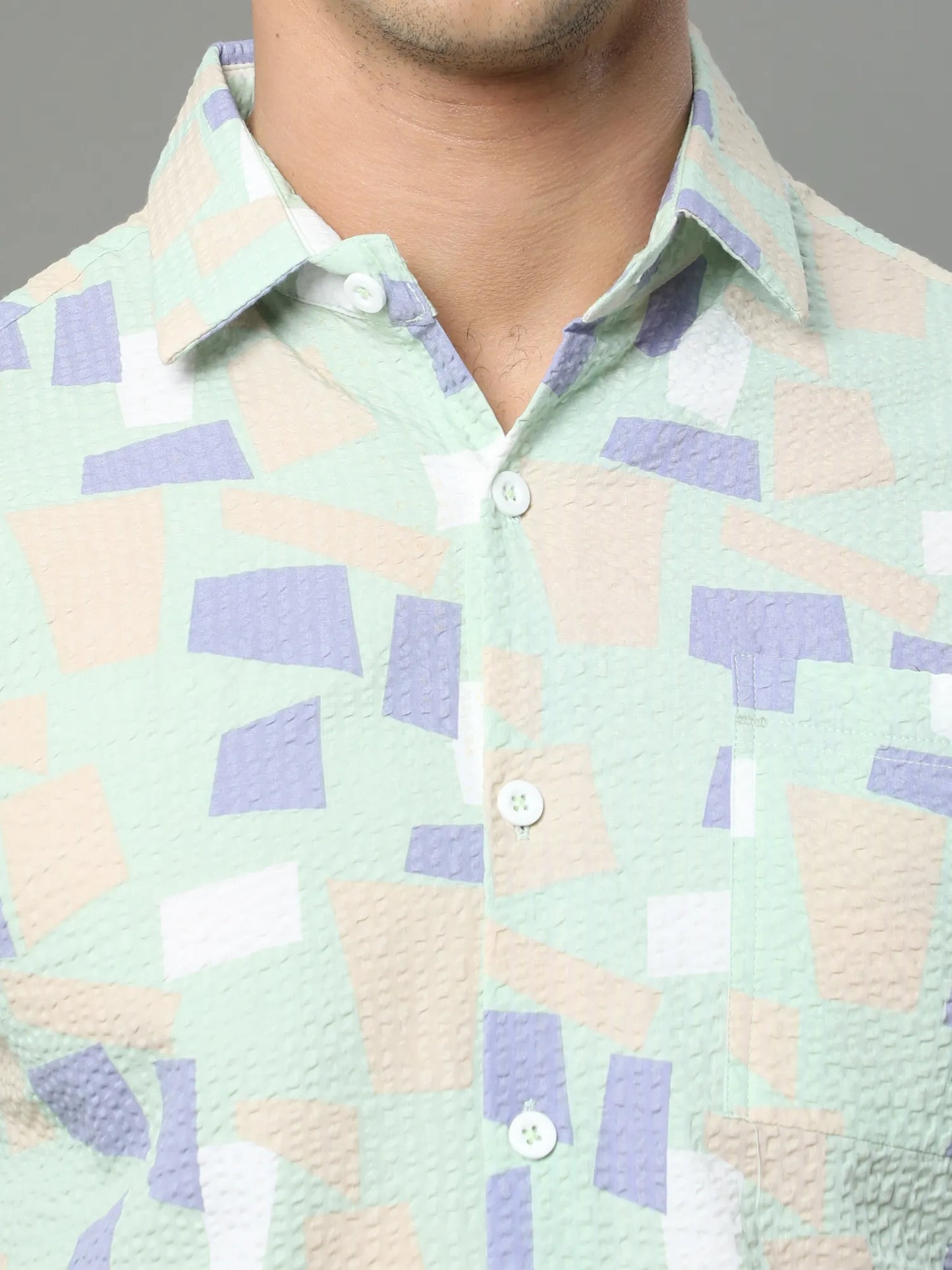 Green Popcorn Textured Casual Shirt for Men